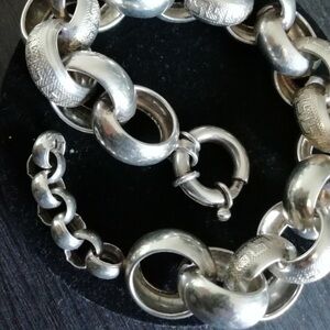Vintage Greek Solid Sterling silver Chunky Silver Chain Bracelet